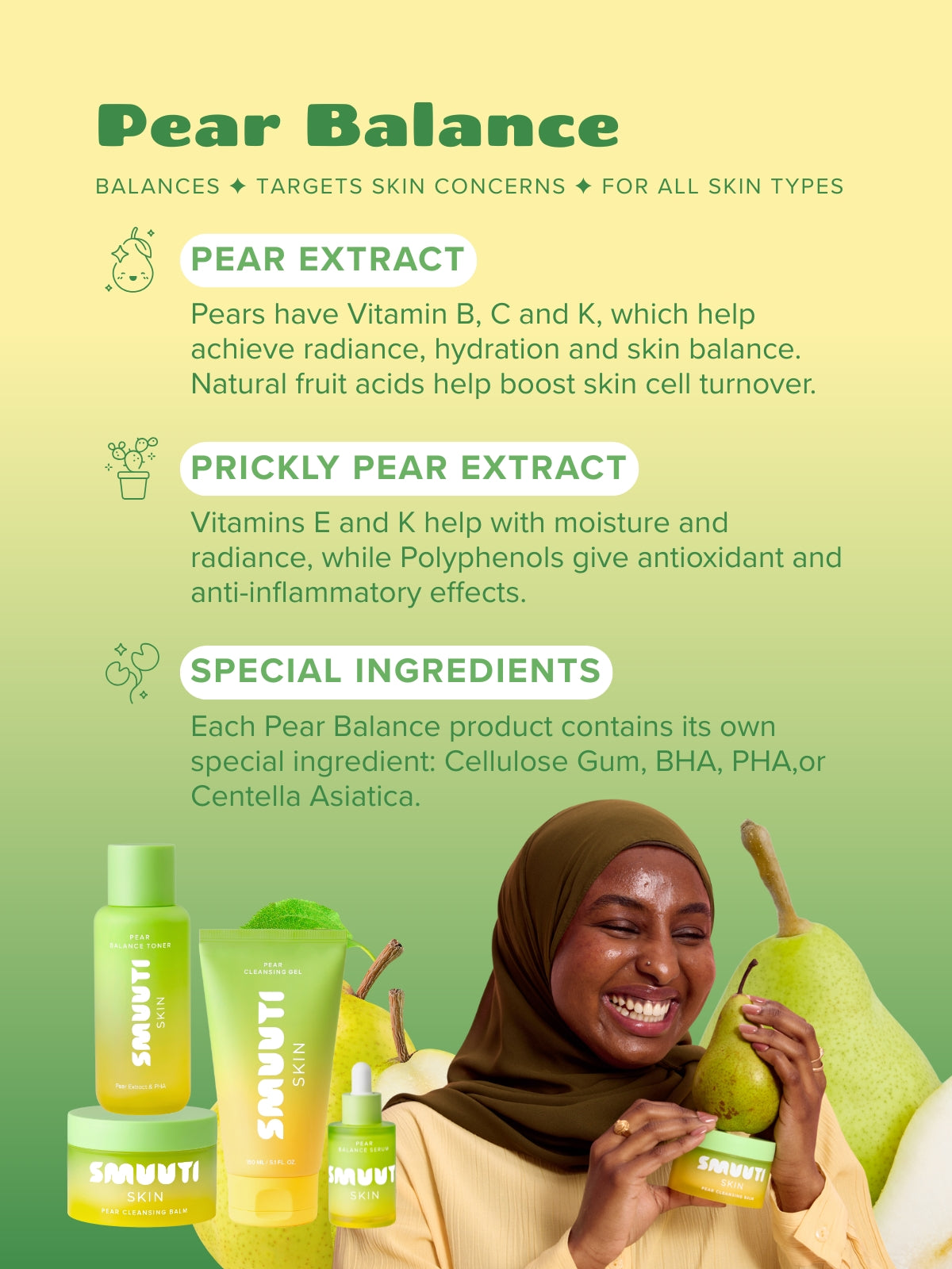 Smuuti Skin pear balance line active ingredients