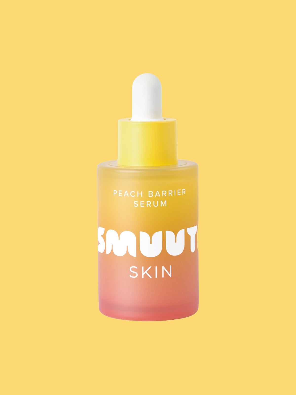 Smuuti Skin peach barrier serum on a yellow background