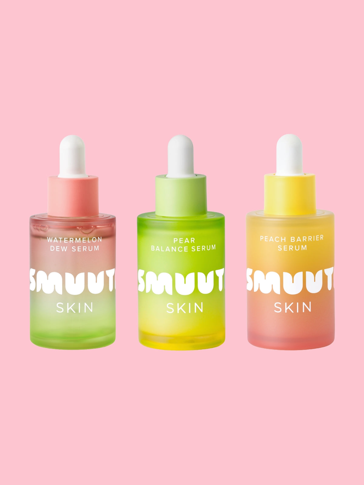 Three SMUUTI SKIN serum bottles