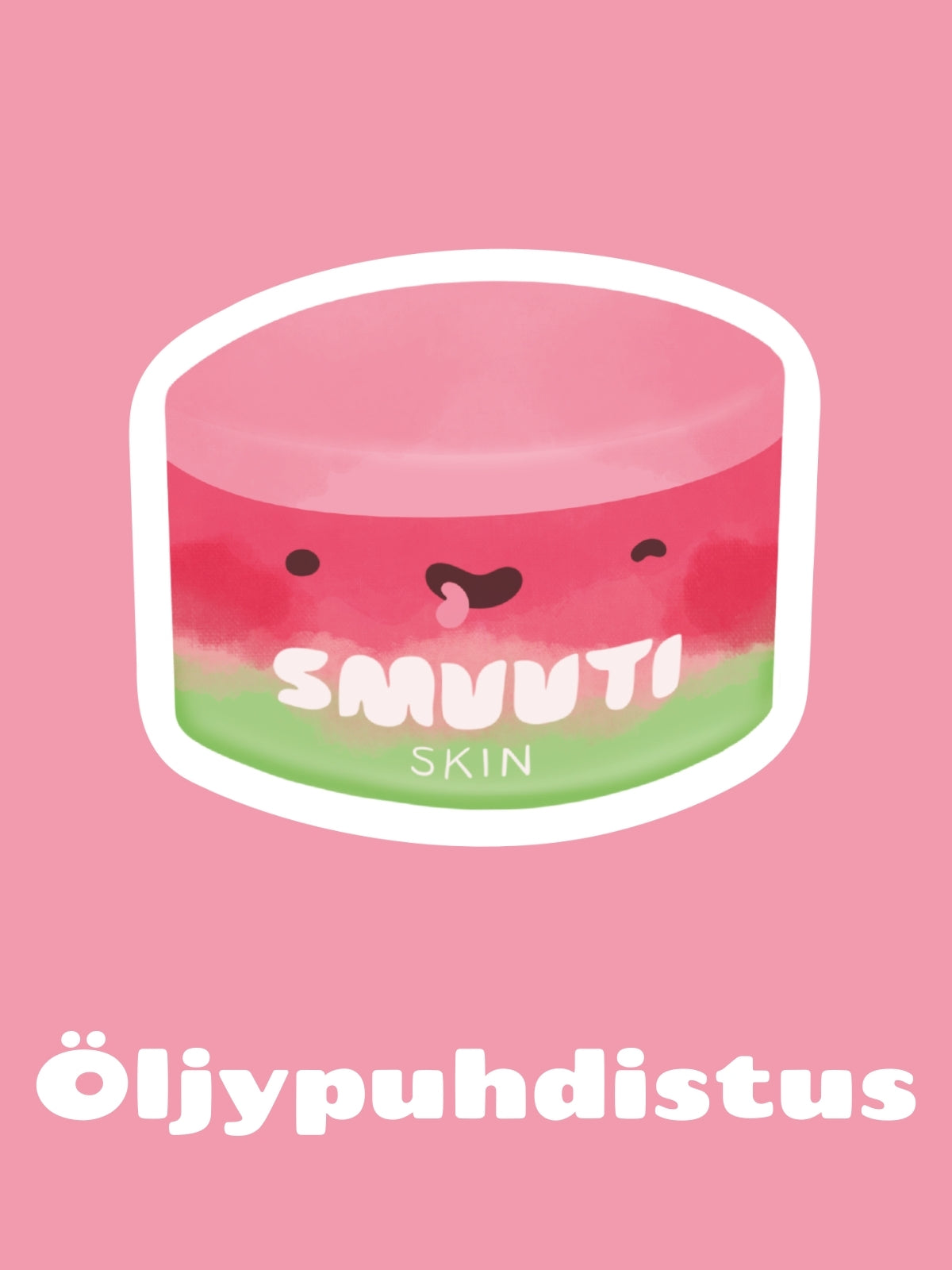 Cartoon jar of smuuti Skin watermelon sorbet balm on a pink background