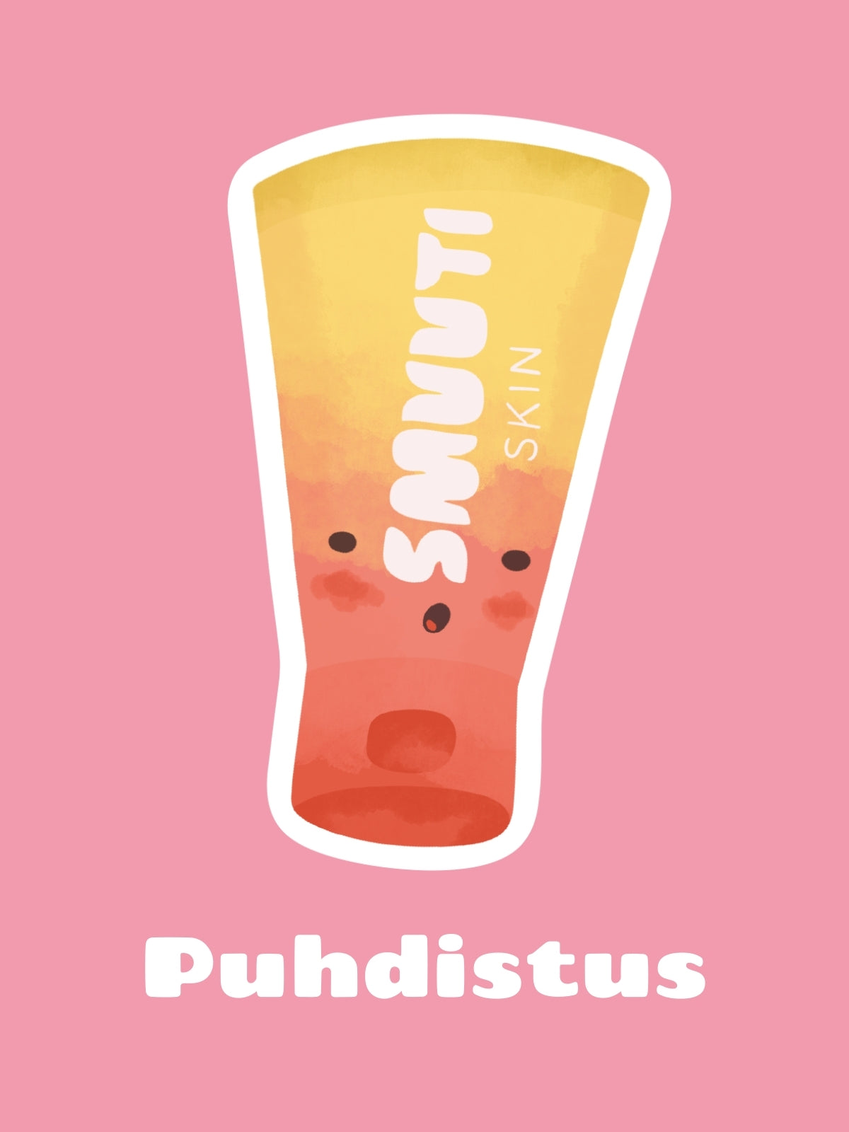 Cartoon bottle of smuuti Skin peach cleansing cream on a pink background