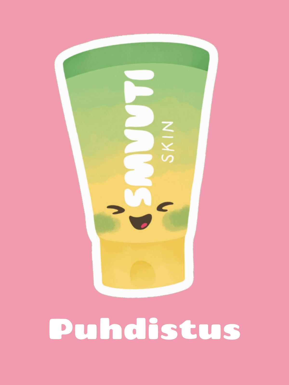 Smuuti Skin cleansing product with a happy face on a pink background
