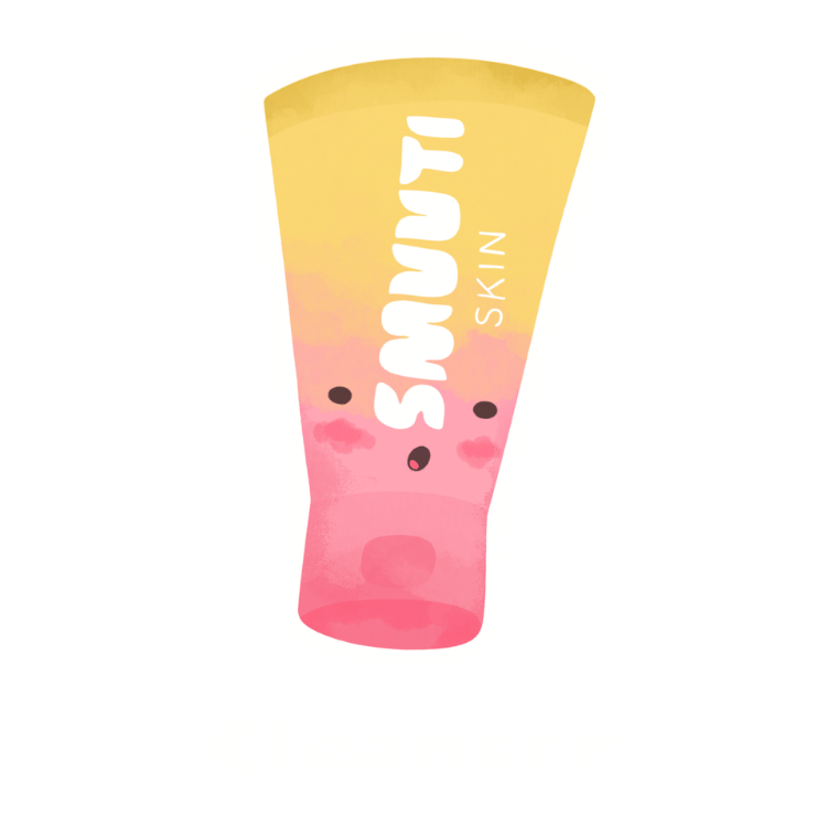 skincare step: water-based cleanser - remove dirt and impurities with a cleansing gel, cleansing foam or cleansing cream. cartoon jar of a smuuti skin cleanser