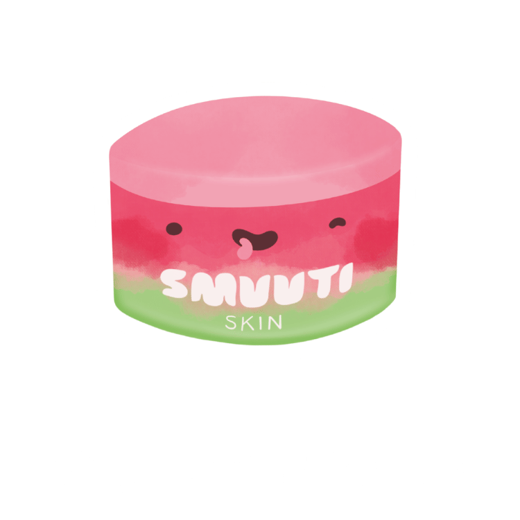 skincare step: oil cleanser - apply onto dry skin to dissolve makeup, sunscreen and impurities. cartoon jar of a smuuti skin cleansing balm
