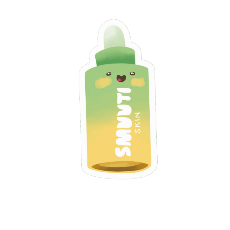 skincare step: serum - apply serum to treat specific skin concerns with a concentrated formula. cartoon bottle of a smuuti skin serum