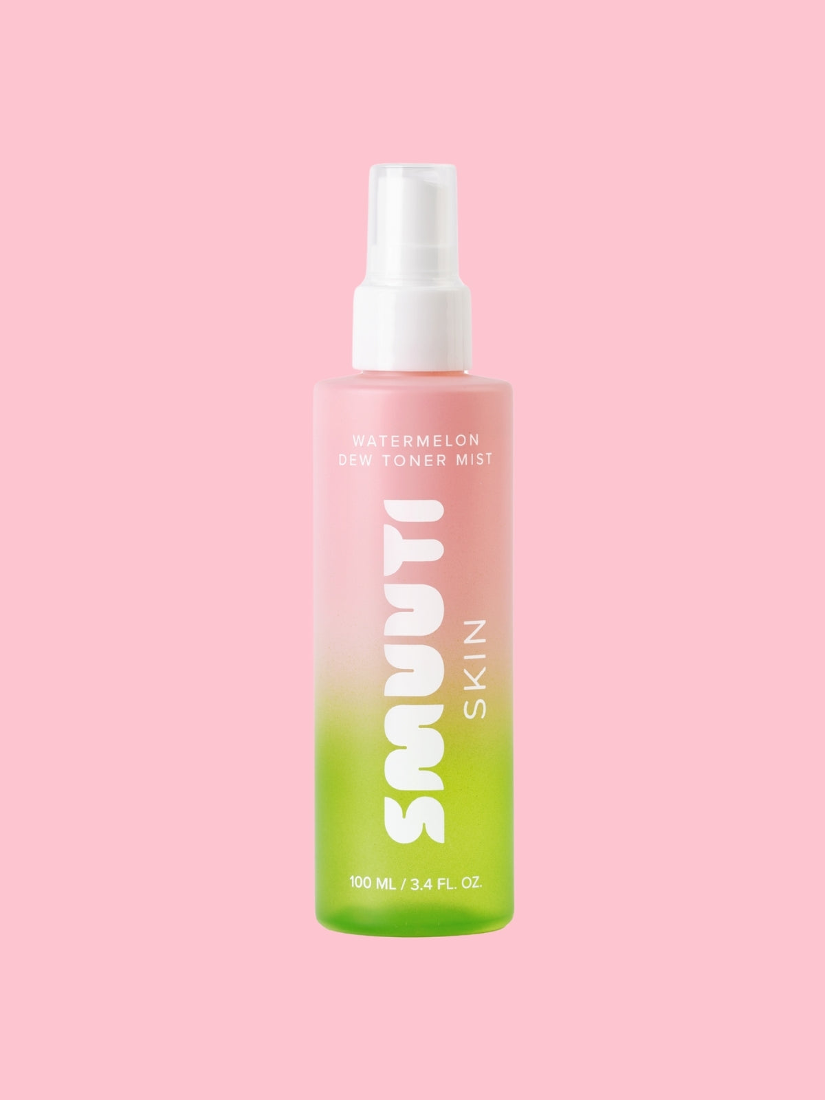 SMUTI SKIN watermelon toner mist bottle on a pink background