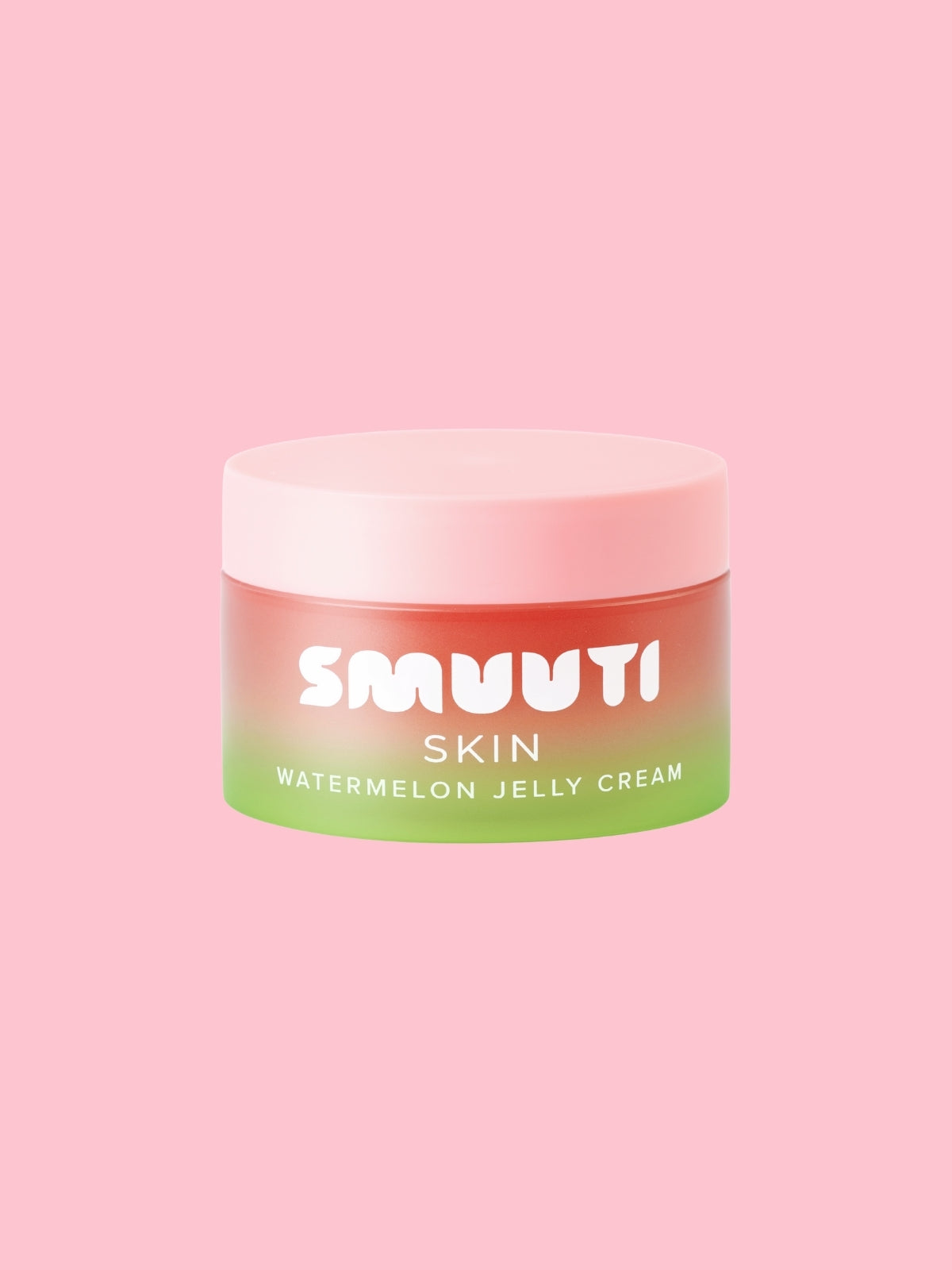 Jar of Smuuti Skin Watermelon Jelly Cream on a pink background