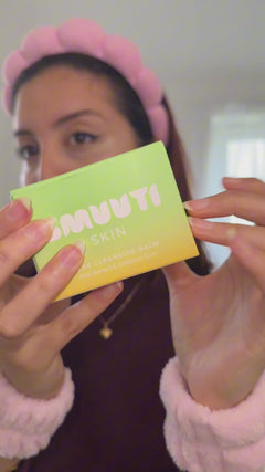 person cleansing their face using Smuuti Skin oily combo skin cleansing duo