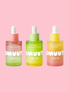 Three SMUUTI SKIN serum bottles