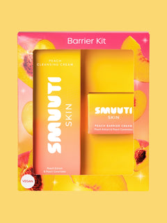 SMUUTI Skin Barrier Kit with peach-themed packaging on a yellow background