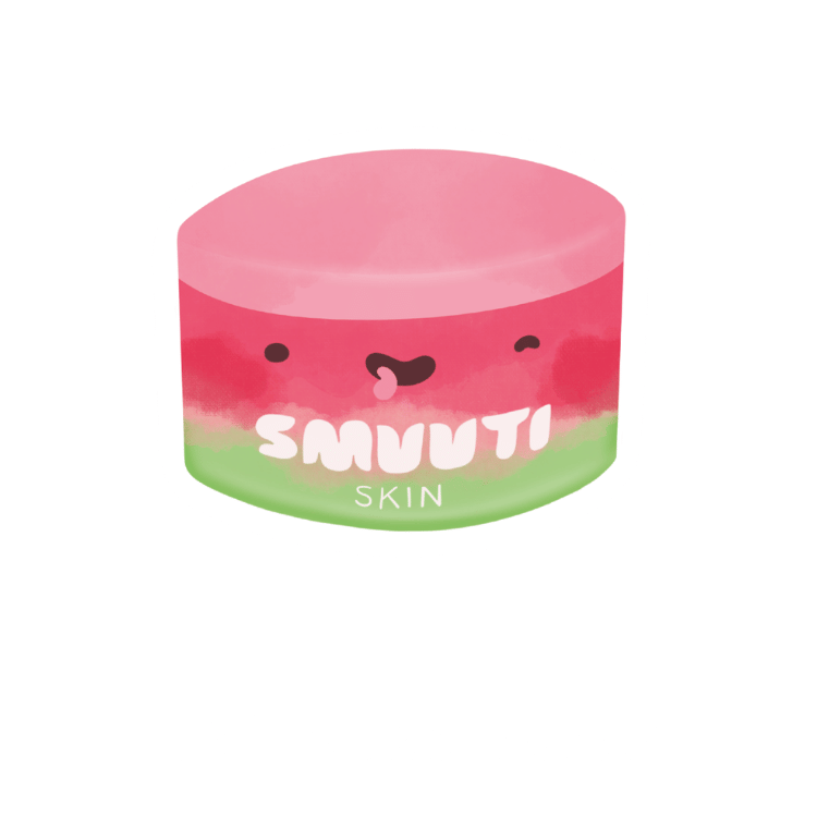 skincare step: oil cleanser - apply onto dry skin to dissolve makeup, sunscreen and impurities. cartoon jar of a smuuti skin cleansing balm